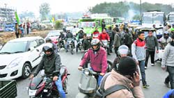 A traffic jam at Bikram Chowk in Jammu on Friday. Tribune photo: Inderjeet Singh