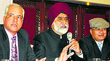 Principal Secretary (centre) DS Bains and Secretary Sameer Kumar in Jalandhar on Friday