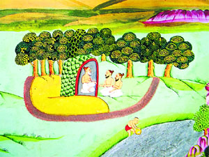 a scene of an ashrama