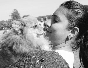 A woman with her pet during the dog show at Yadavindra Public School in Phase VIII, Mohali, on Sunday. 