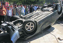 The car that met with an accident.
