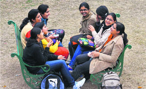 Best moments: Girls exchange banter at Panjab University. 