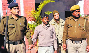 Accused Sanjeev in police custody at Kotwali in Haridwar on Sunday. 