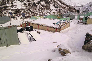An ITBP camp at Boondi near the China border in Pithoragarh district covered with snow following heavy snowfall. 