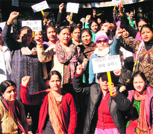 Nurses protest during the boycott of work at Doon Hospital on Sunday.