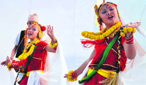 Ghorkhali girls perform at the annual day celebrations of the Bhartiya Magar Samaj Samiti at Shahid Durga Mal Park in Dehradun on Sunday. 