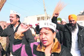 Awakening the common man: Aam Aadmi Party (AAP) activists carry out an awareness rally in Jalandhar on Sunday