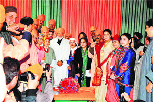 Kashmiri Pandits with BJPs PM candidate Narendra Modi in New Delhi on Sunday.