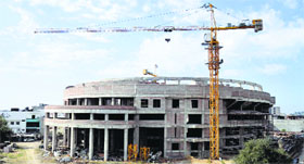 An incomplete indoor stadium on the Pakhowal road.