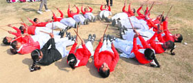 School students rehearse for a cultural programme