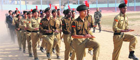 NCC cadets perform drill ahead of the Republic Day celebrations at the Multipurpose Stadium in Bathinda on Monday