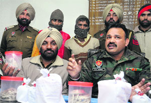 The gang of thieves in police custody in Jalandhar on Monday.