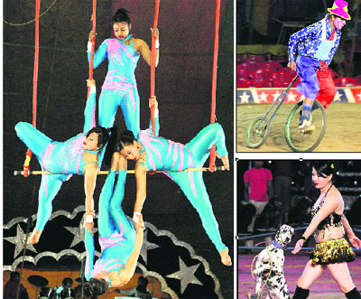 Artistes perform at The Great Bombay Circus in Jalandhar on Monday.