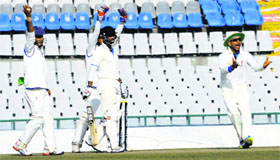 Punjab players appeal on Day 3 of the their Ranji Trophy semifinal in Mohali on Monday.