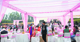 A marriage party being held on the lawns of sealed Libra marriage palace at Phase-I, Mohali, on Tuesday.