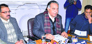 Transport Minister GS Bali addresses mediapersons in Shimla on Tuesday. 
