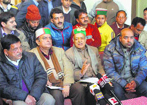 Forest Minister Thakur Singh Bharmouri addresses mediapersons in Chamba on Tuesday.