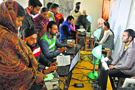 Aadhaar Card enrolment underway at Brij Nagar in Jammu.