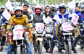 District Development Commissioner, Reasi, Shahid Iqbal Choudhary leads a voter awareness rally in Reasi on Tuesday. The event was aimed at educating people about the need to participate in the electoral process.