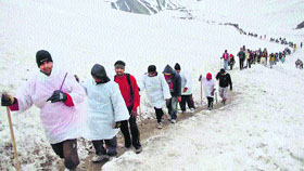 A file photo of pilgrims heading for the Amarnath shrine.