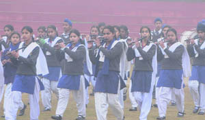 Students rehearse for the Republic Day celebrations at Guru Nanak Stadium in Amritsar on Wednesday.