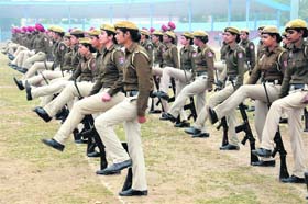 Best foot forward: A woman contingent of the Punjab Police during a rehearsal for the Republic Day celebrations in Bathinda on Wednesday