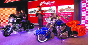 Polaris India managing director Pankaj Dubey interacts with media during the launch of superbikes in New Delhi on Wednesday.