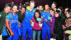 Players of Jaypee Punjab Warrior with students at GGDSD College in Sector 32, Chandigarh, on Wednesday