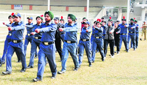 NCC cadets during the Republic Day rehearsal at Guru Gobind SIngh Stadium in Jalandhar.