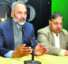 Chief Engineer Bulwant Singh Brar (left) at a press conference in Chandigarh on Wednesday.