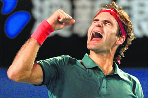 Federer is ecstatic after beating Murray in the quarters on Wednesday.