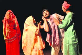 Staged act: Artistes from Allahabad enact a scene from the play “Batwaare Ki Aag”, penned by Vinod Rastogi, during the 9th TFT Winter National Theatre Festival at Punjab Kala Bhawan, Sector 16, Chandigarh, on Thursday