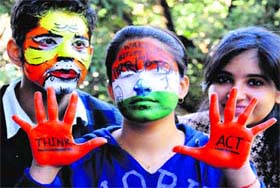 Colours speak: Participants at a face-painting competition organised during the SCITRON-2014 at the Students’ Centre in the Panjabi University, Chandigarh, on Thursday