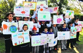 Participants at a poster-making contest held during a workshop on energy conservation conducted at The British School, Sector 44, Chandigarh, on Thursday