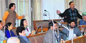 Councillors argue during the Municipal Corporation General House meeting at Sector 17, Chandigarh, on Thursday