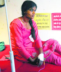 The injured girl Surekha Devi in the Civil Hospital in Nurpur on Thursday.