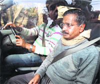Delhi Chief Minister Arvind Kejriwal leaves after meeting Lieutenant Governor Najeeb Jung in New Delhi on Thursday.