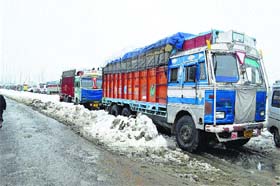 Stranded vehicles were allowed to move from Srinagar to Jammu near Lower Manda in Kulgam district on Thursday