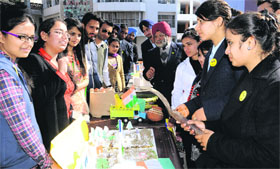 Students display their models during an exhibition at the Gian Jyoti Institute of Management and Technology, Mohali, on Friday.