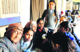 Students of Tribune Model School interact with the inhabitants of an old-age home in Sector 15, Chandigarh, on Friday.