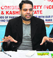 Gourav Kapoor, president of the Nationalist Youth Congress, addresses a press conference in Jammu on Friday.
