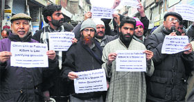 JKLF supporters protest against the Army decision in Srinagar on Friday.