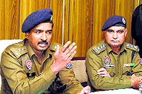A police officer addresses mediapersons in Jalandhar on Friday