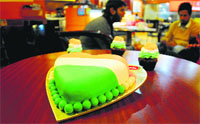 A tricoloured cake on sale at a bakery in Ludhiana. Tribune photo: Himanshu Mahajan