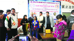 Ishika Goel being honoured at Kathmandu in Nepal. A Tribune photograph