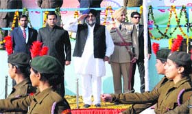 Deputy Chief Minister Sukhbir Singh Badal takes the salute during the Republic Day parade in Bathinda on Sunday