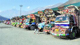 Deadlock continues: Pakistani trucks stranded at Salamabad in Uri.
