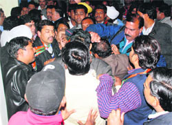 BJP workers clash during a meeting at Punjab BJP Bhawan in Sector 37 on Wednesday. A Tribune photograph