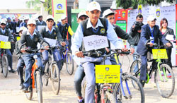 Students of DAV Senior Secondary School, Sector 8, take out an awareness rally on oil conservation in Chandigarh on Wednesday. Tribune Photo: S Chandan