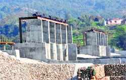 The work on the artificial lake in Kathua has been going on at a snails pace. Tribune Photo: Anand Sharma